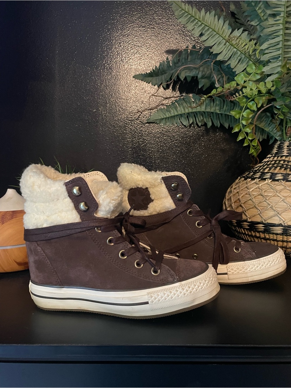 Converse Brown Faux-Shearling High-Top Boots